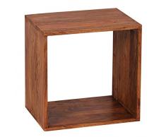 Standregal Massivholz UMBAI Sheesham Cube Regal Design Holzregal Naturprodukt Beistelltisch Landhaus-Stil HxBxT: 43,5x43,5x33cm