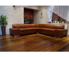 Quattro Meble Ecksofa London II RE 247 x 242 Braun Echtleder mit Ziernaht Sofa Couch Ledersofa Echt Leder Eck Couch Ledermöbel große Farbauswahl