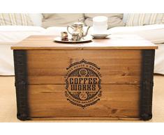 Uncle Joe´s Truhe Coffee Couchtisch Truhentisch im Vintage Shabby chic Style aus Massiv-Holz in braun mit Stauraum und Deckel Holzkiste Beistelltisch Landhaus Wohnzimmertisch Holztisch nussbaum
