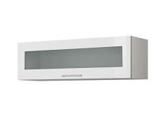 LIVATHA Küchen-Klapphängeschrank MÜNCHEN - Mit Glasklappe - 1-türig - Breite 110 cm - Hochglanz Weiß