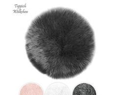 Lammfell-Teppich Kunstfell Schaffell Imitat | Wohnzimmer Schlafzimmer Kinderzimmer | Als Faux Bett-Vorleger oder Matte für Stuhl Sofa (Dunkelgrau, 120 cm - Rund)