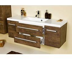Quentis Waschplatzset Genua, Breite 120 cm, Waschbecken mit Unterschrank, Holzdekor antik, 2 Türen, 2 Schubladen, Lieferung des Waschbeckenunterschranks montiert