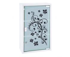 HI Medizinschrank Metall mit Glastür und Schloss (bedruckt) in Weiß - Arzneimittel Schrank zur Medikamenten Aufbewahrung, abschließbares Schränkchen, Hängeschrank mit Glastür