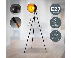 B.K.Licht I Stehlampe Vintage I Stehleuchte Retro I Metall I Schwarz-Gold I E27 Fassung max. 40W I Fußschalter I Ø24cm Lampenschirm I Design Studiolampe I ohne Leuchtmittel