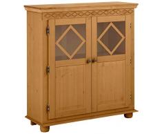 Loft24 Highboard Schrank Vitrinenschrank Vitrine 2 Glastüren Massivholz Kiefer Landhaus (gebeizt geölt)