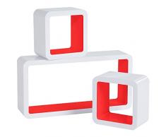 WOLTU RG9229nrt Wandregal Cube Regal 3er Set Würfelregal Hängeregal, weiß-rot