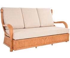 korb.outlet Edles Wohnzimmer Schlafsofa Rattan-Sofa Prince 3-Sitzer Liegesofa Wintergarten Couch Rattansofa Sofa (Beige)