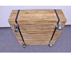 TEAK Planken-Couchtisch TOULOUSE Teakholz antik massiv VINTAGE Tisch auf Rollen 60x60 cm