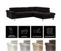 Mivano Ecksofa Driver mit Ottomane rechts, Ledercouch mit Bettfunktion und Bettkasten klein / Inkl. verstellbare Kopfstützen, 266 x 73 x 214, Kunstleder, Schwarz