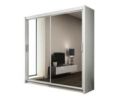 Kleiderschrank mit Spiegel Paries, Modernes Schwebetürenschrank, Schiebetür, Schlafzimmerschrank, Schlafzimmer (203 cm, Weiß/Spiegel)