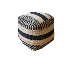 HOMEXPERTS Pouf Hocker PASSION / Handgewebter Pouf / Gemustert in Schwarz und Beige / Sitzhocker / Fußhocker/ 53% Hanf + 26% Wolle + 16% Baumwolle / Dekorativ / 40 x 40 x 40 cm (BxHxT)