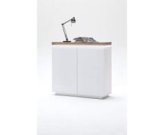 Möbel-Store24 Highboard Schrank weiß Hochglanz MDF Eiche massiv Tür Griffräsung lackiert 120 cm