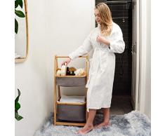 ZRI Bamboo Korbregal Klappregal Allzweckregal Badregal Bambus faltbar mit Stoffkörbe Ablage (2 Tier)