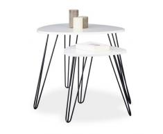 Relaxdays Beistelltisch Weiss 2er Set, eckiger Dreibeiner, Holz Sofatisch für Wohnzimmer, HxD: 52 x 60 cm, glänzend Weiß
