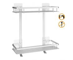 Homfa Duschregal Badregal ohne Bohren mit 2 Haken 2 Etagen 4 Selbstklebender Aluminium