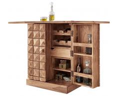 WOHNLING Hausbar Massivholz Akazie Weinbar ausklappbar Vitrine Landhausstil Barschrank Aufbewahrung Flaschen und Glöser Weinschrank Natur-Produkt Getrönkeschrank freistehend braun Echt-Holz Minibar