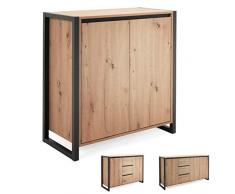 Newfurn Kommode Anthrazit Wildeiche Sideboard Vintage Industrial - 80x88x40 cm (BxHxT) - Highboard Anrichte - [Vincent.one] Wohnzimmer Schlafzimmer Flur Esszimmer