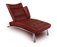 NEUERRAUM Bauhaus Daybed Chaiselongue Lounge-Sessel Relax Liege Couch Sofa Echtleder, Fuß Edelstahl poliert. Abbildung in Leder Bordeaux (Weinrot).