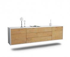 Dekati Lowboard Orlando hängend (180x49x35cm) Korpus Weiss matt | Front Holz-Design Eiche | Push-to-Open