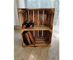 Massive Holzkisten als Schuhregal / Bücherregal LEICHT GEFLAMMT mit Zwischenbrett (verschraubt) Apfelkisten Obstkisten Weinkisten aus dem alten Land Kisten-Regal flambiert Vintage Deko (2er Set Quer)