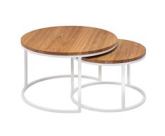 Hochwertiger Couchtisch aus Eiche & Metall - Satztisch aus Massiv Holz im 2er Set | Wohnzimmertisch aus Echtholz | Moderner Massivholz Beistelltisch - 50 cm hoch (Natur, Weißer Rahmen)