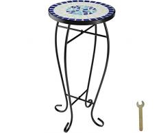 TecTake 800571 Mosaik Blumenhocker, runder Beistelltisch mit Steinmosaik, Ø 30cm, Diverse Farben- (Blau-Weiß | no. 402769)
