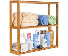 Homfa Wandregal aus Bambus Badregal Hängeregal Kücheregal 3 Ablage Wandschrank Aufbewahrung für Badezimmer Wohnzimmer Küche 60 x 15 x 54 cm (bambus)