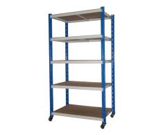 Rollregal Schwerlast 300kg, HxBxT: 188x100x60cm, 5 Böden, blau/lichtgrau (fahrbares mobiles Regal) (Szagato)