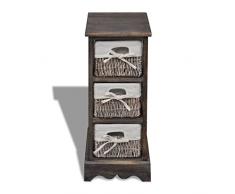 Anself Korbregal Korbkommode Kommodenschrank mit 3 Körben aus Holz 25 x 28 x 58 cm Braun