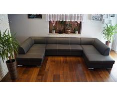Quattro Meble Super großes Echtleder Ecksofa U-Form London U 185x352x200 Sofa Couch mit Schlaffunktion, Bettkasten Echt Leder Eck Couch Ledersofa große Farbauswahl