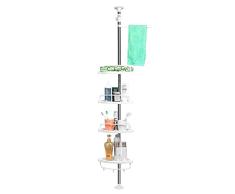 HOMFA Duschregal Badregal ohne Bohren Teleskop Eckregal mit 4 Ablagen Duschregal Teleskopregal für Dusche Bad und Haushalt höhenverstellbar von 97-310 cm