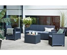 Lounge-Set 4-tlg. bestehend aus: 3er Sofa, 2X Sessel und Kissenbox Tisch - stilvolle Sitzgruppe in Rattan Optik - inklusive Sitzkissen - ergonomische Rückenlehnen für maximalen Sitzkomfort
