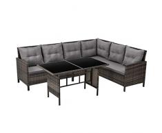 SVITA Poly Rattan Ecksofa Rattan-Lounge Esstisch Gartenmöbel-Set Sofa Garnitur Couch-Eck (Dining Set, Braun)