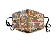 Mundabdeckung Katze, Nerd Buchliebhaber Kitty Schlafen über Bücherregal Bibliothek Akademiker Feline Boho Design, Brown Pink