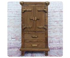 Simandra Altholz Hochschrank Vintage Möbel Unikat Handarbeit Massivholz Schrank Teak-Holz Pur Natur Moyo Antik