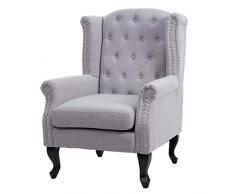 Mendler Sessel Chesterfield, Relaxsessel Clubsessel Ohrensessel, Stoff/Textil wasserabweisend ~ grau ohne Ottomane