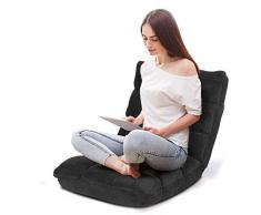 COSTWAY Bodenstuhl verstellbar, Bodensessel gepolstert, Bodenkissen mit Rückenlehne, Meditationsstuhl Fensterstuhl (schwarz)