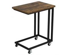 Yaheetech Beistelltisch, Sofatisch im Industrie-Design, Kaffeetisch, für Coffee Laptop, mit Metallgestell und Rollen, Vintage Wohnzimmertisch