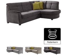 Cavadore Ecksofa Sunuma mit Ottomanen rechts / Moderne Eckcouch mit Federkern grau / Größe: 246 x 91 x 176 cm (BxHxT) / Farbe: Grau