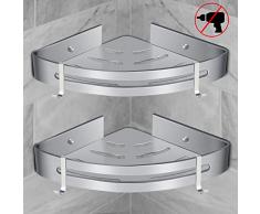 RenFox Duschregal Ohne Bohren Badregal Eckregal Aluminium Duschkorb Selbstklebender Duschablagen Regal Duschablage für Badezimmer Dusche Bad Küche, Rostfrei, mit 4 Haken(Dreieck, 2 Stück)