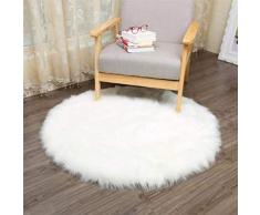 KAIHONG Spitzenqualität Lammfellimitat Teppich, 60 x 60 cm Lammfellimitat Teppich Longhair Fell Optik Nachahmung Wolle Bettvorleger Sofa Matte (Rundes Weiß)