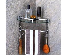 sxtylqq Glas-Eckregal, mit Aluminiumschiene und Handtuchhalter (Gehärtetes Glas, 7 mm dick), Wandhalterung für Badezimmer mit Haken -725 (Größe: 1 Stufe)