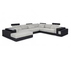Leder Wohnlandschaft XXL grau / schwarz Stoff Sofa Couch U-Form Designsofa Ecksofa mit LED-Licht Beleuchtung HANNOVER