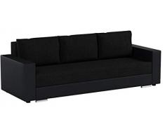 Schlafsofa Bird - Sofa mit Schlaffunktion und Bettkasten, Klappsofa, Schlafcouch mit Chromfüße, Couch, Couchgarnitur, Sofagarnitur (Schwarz + Schwarz (Dolaro 08 + Berlin 02))
