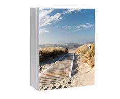 banjado XXL Medizinschrank abschliessbar | großer Arzneischrank 35x46x15cm | Medikamentenschrank aus Metall weiß | Motiv Dünen mit 2 Schlüsseln | Gestaltung auf Front