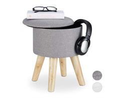 Relaxdays Hocker rund, mit Stauraum, gepolstert, abnehmbarer Deckel, Holzbeine, HxBxT: 36 x 31,5 x 31,5 cm, MDF, grau