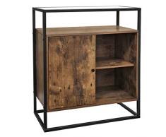 VASAGLE Kommode, Küchenschrank, Schrank, Konsolentisch mit Glasoberfläche, Wohnzimmer, Flur, stabiles Hartglas, einfacher Aufbau, Industrie-Design, Vintage, dunkelbraun LSC12BX