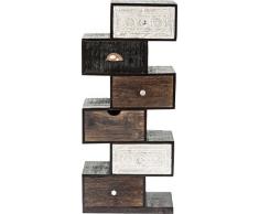 Kare Design Hochkommode Finca Zick Zack, schmale, moderne Kommoden mit 6 Schubladen und handgeschnitzten Fronten, Braun-Weiß (H/B/T) 115x50x30cm
