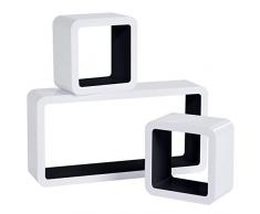 WOLTU RG9229sz Wandregal Cube Regal 3er Set Bücherregal Regalsysteme, Retro Hängeregal Würfel, weiß-Schwarz