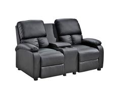 2er Kinosessel Star - Zweisitzer Doppelsitzer Cinema Relaxsessel TV-Sessel mit Getränkehalter verstellbarer Fernsehsessel mit Liege-/ Relaxfunktion, Taschenkernfederung schwarz dick gepolstert
